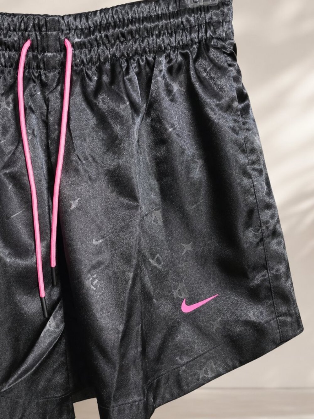 Nike HM7710-010 Black Satin Basketball Shorts Pink Swoosh Women’s M NWT - Picture 10 of 10